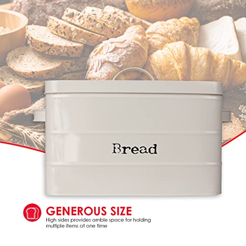 Home Basics Tin Canister Collection, 13-Liter Bread Box with Cover, Kitchen Food Storage Organization, Ivory