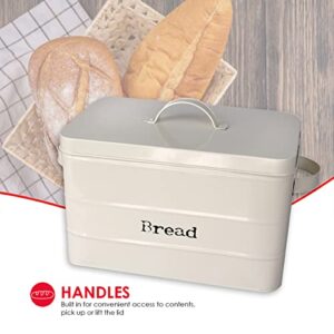 Home Basics Tin Canister Collection, 13-Liter Bread Box with Cover, Kitchen Food Storage Organization, Ivory