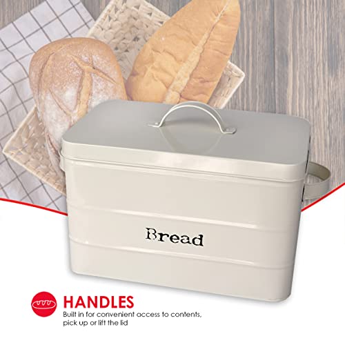 Home Basics Tin Canister Collection, 13-Liter Bread Box with Cover, Kitchen Food Storage Organization, Ivory