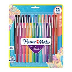 paper mate 1978998 point guard flair bullet point stick pen, assorted colors, 7mm, 24/set