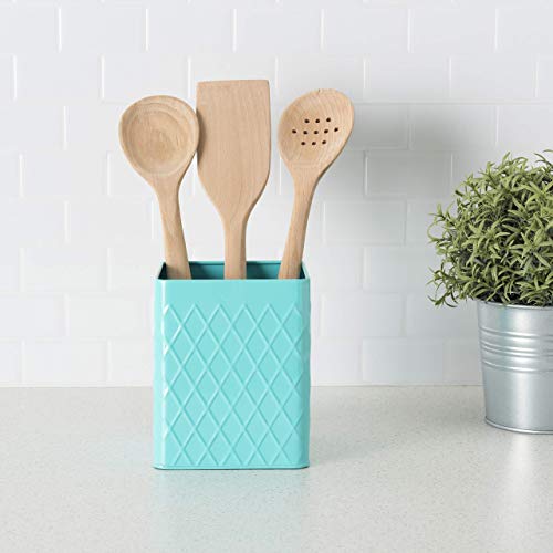 Home Basics Tin Kitchen Food Storage Organization Canister Collection (Utensil Holder, Turquoise)