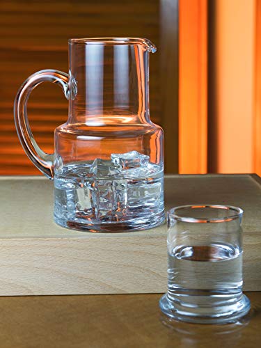 Barski - European Quality Glass - 2 Piece Water Set -Bedside Night Water Carafe/Desktop Water Carafe - With Handle - With Tumbler - Carafe is 18 oz. - Made in Europe