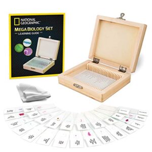 national geographic mega biology set -8 years and up, professional grade specimens, 25 prepared microscope slides, detailed learning guide and storage box,