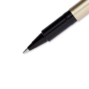 Uni-Ball Deluxe Rollerball Stick Pens, Fine Point 0.7mm, Black Ink, Champagne Gold Barrel, Pack of 6