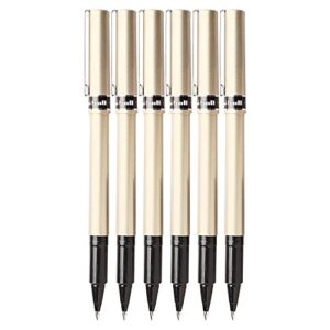 Uni-Ball Deluxe Rollerball Stick Pens, Fine Point 0.7mm, Black Ink, Champagne Gold Barrel, Pack of 6