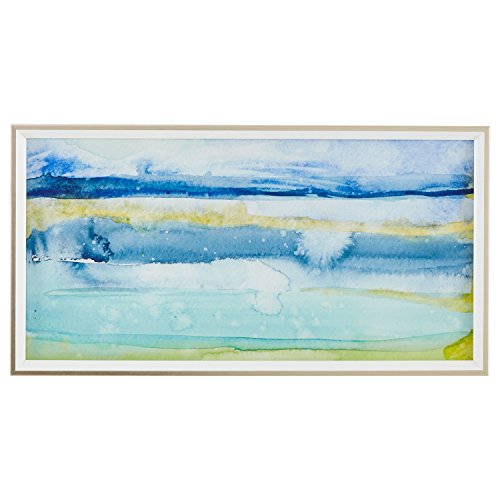 Amazon Brand – Stone & Beam Abstract Blue and Green Ocean Coastal Framed Print Wall Art Decor, 32"W x 17"H, Beige Frame