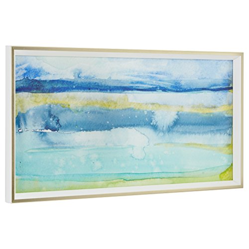 Amazon Brand – Stone & Beam Abstract Blue and Green Ocean Coastal Framed Print Wall Art Decor, 32"W x 17"H, Beige Frame