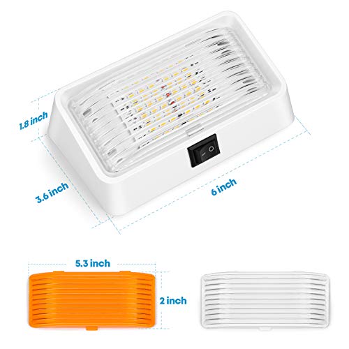 Kohree LED RV Exterior Porch Utility 320 Lumen Light with Switch 12V Replacment Light for RVs, Trailers, Campers, 5th Wheels., White Base, Included Clear and Amber Lenses Removable