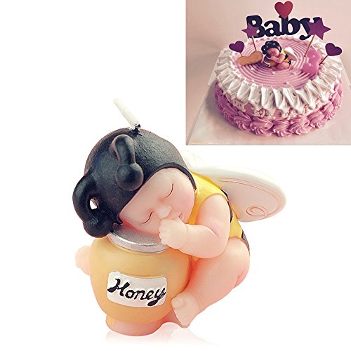 FLYPARTY Children's Birthday Candles with Greeting Card,Handmade Adorable Sleeping Baby Birthday Baby Shower Cake Topper Candle, Wedding Festival Party Favors Decorations (Bee Boy)