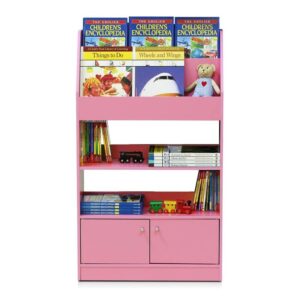 FURINNO 4 shelves Kidkanac Magazine/Bookshelf with Toy Storage Cabinet, Pink 9.45D x 24.57W x 43.31H in