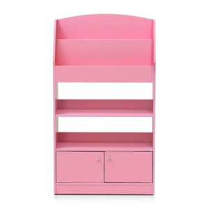 FURINNO 4 shelves Kidkanac Magazine/Bookshelf with Toy Storage Cabinet, Pink 9.45D x 24.57W x 43.31H in