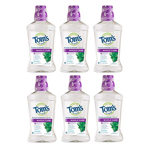 Tom's of Maine Whole Care Natural Fluoride Mouthwash, Fresh Mint, 16 oz. 6-Pack (Packaging May Vary)