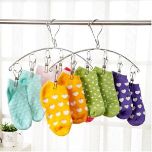 3 Pack Stainless Steel Laundry Drying Rack Clothes Hanger with 10 Clips for Drying Socks,Drying Towels, Diapers, Bras, Baby Clothes,Underwear, Socks Gloves