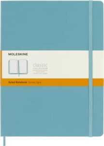 moleskine classic notebook, hard cover, xl (7.5" x 9.5") ruled/lined, reef blue, 192 pages
