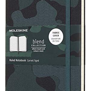 Moleskine Limited Collection Blend Textile Notebook, Hard Cover, Large (5" x 8.25") Ruled/Lined, Camo Green, 240 Pages