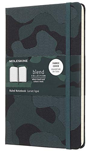 Moleskine Limited Collection Blend Textile Notebook, Hard Cover, Large (5" x 8.25") Ruled/Lined, Camo Green, 240 Pages