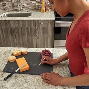 12" x 16" Slate Charcuterie Board (Black), By Home Basics/Non-Slip Cutting Board/Board For Meats, Cheeses, and Veggies/With Chalk Included