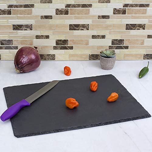 12" x 16" Slate Charcuterie Board (Black), By Home Basics/Non-Slip Cutting Board/Board For Meats, Cheeses, and Veggies/With Chalk Included