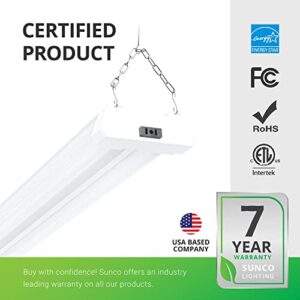 Sunco Motion Sensor 4ft LED Shop Light, Garage Lights Ceiling LED Plug in Fixtures, 40W, 5000K Daylight, Frosted, Motion Activated, Linkable Suspension Mount, ETL, Energy Star 4 Pack