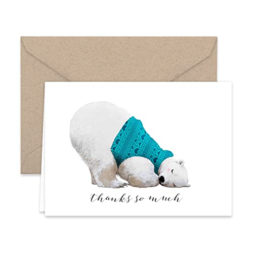 Paper Frenzy Winter Animals Thank You Note Cards and Kraft Envelopes 24 pack