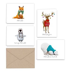 paper frenzy winter animals thank you note cards and kraft envelopes 24 pack