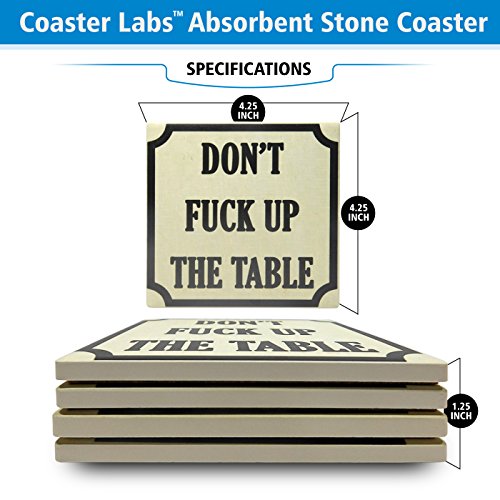 Absorbent Stone Drink Coasters - Funny Coasters for Drinks - Huge 4.25 Inch Square Ceramic Stone with Cork Backing Coaster