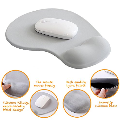 Office Mousepad with Gel Wrist Support - Ergonomic Gaming Desktop Mouse Pad Wrist Rest - Design Gamepad Mat Rubber Base for Laptop Computer (02Grey)