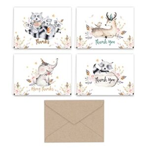 Paper Frenzy Woodland Animals Thank You Note Cards and Kraft Envelopes 24 pack