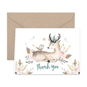 Paper Frenzy Woodland Animals Thank You Note Cards and Kraft Envelopes 24 pack