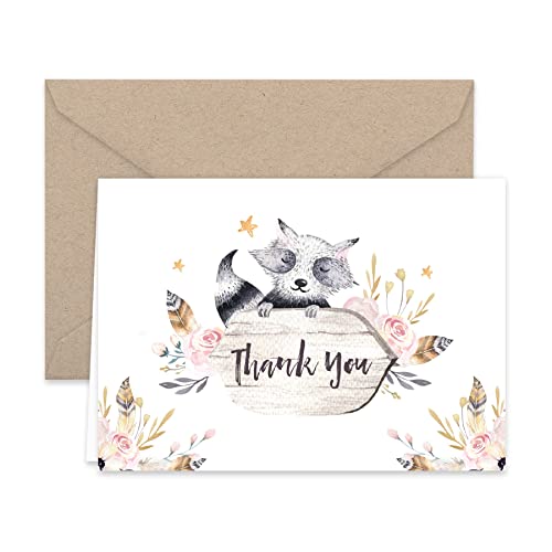 Paper Frenzy Woodland Animals Thank You Note Cards and Kraft Envelopes 24 pack