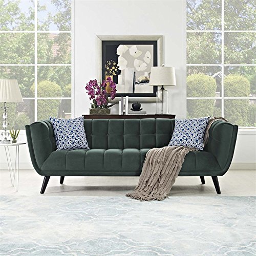 Modway Bestow Mid-Century Performance Velvet Upholstered Tufted Sofa In Green