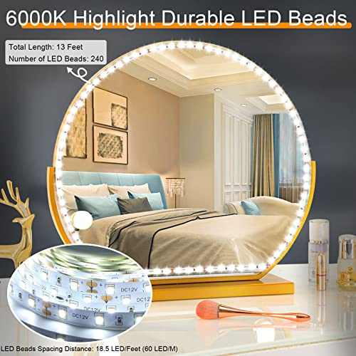 LED Vanity Mirror Lights for Makeup Dressing Table Vanity Set 13ft Flexible LED Light Strip Kit 6000K Daylight White with Dimmer and Power Supply, DIY Mirror, Mirror not Included