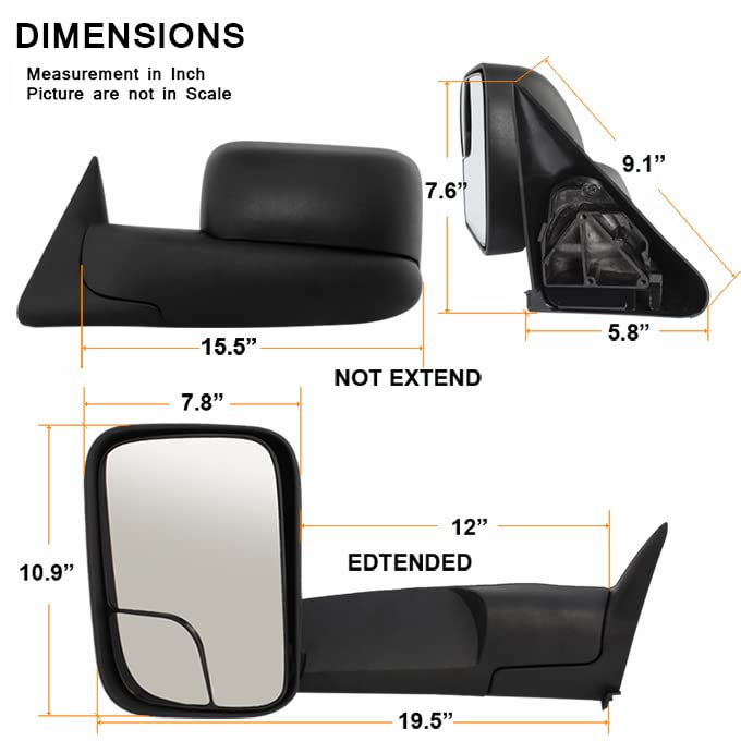 AKKON - For 94-01 Dodge Ram Pickup Truck Extendable Towing Manual Mirrors Left + Right Side Pair Replacement