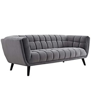 modway bestow mid-century performance velvet upholstered tufted sofa in gray