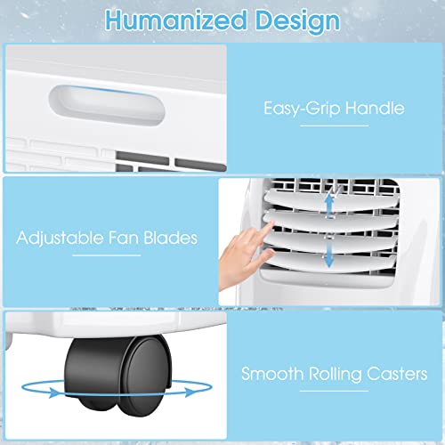 COSTWAY Portable Air Conditioners, 8000 BTU Air Conditioner Unit spaces up to 230 Sq.Ft with Remote Control Dehumidifier Function Window Wall Mount, 4 Caster Wheel, Sleep Mode and 2 Fan Speed