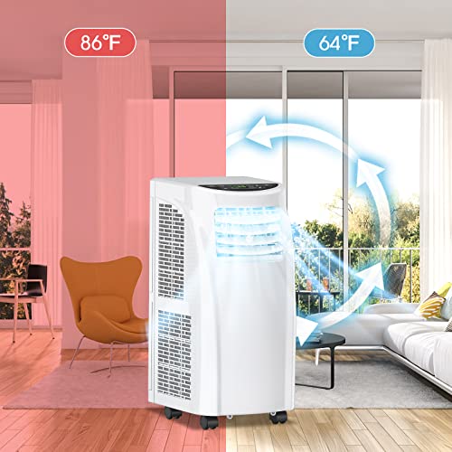 COSTWAY Portable Air Conditioners, 8000 BTU Air Conditioner Unit spaces up to 230 Sq.Ft with Remote Control Dehumidifier Function Window Wall Mount, 4 Caster Wheel, Sleep Mode and 2 Fan Speed