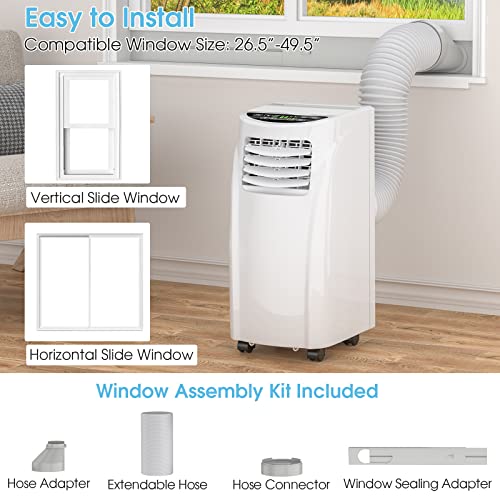 COSTWAY Portable Air Conditioners, 8000 BTU Air Conditioner Unit spaces up to 230 Sq.Ft with Remote Control Dehumidifier Function Window Wall Mount, 4 Caster Wheel, Sleep Mode and 2 Fan Speed