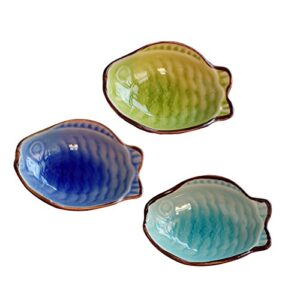 wait fly cute fish shaped ceramics seasoning dishes/tea bag holders/ketchup saucer/appetizer plates/vinegar spice salad soy sushi wasabi seasoning dipping bowls, set of 3