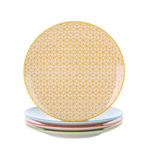 vancasso natsuki porcelain dinner plates, 4 pieces hand-patterned round 10.5 inches ceramic salad plates serving dishes set of 4 for steak pasta salad