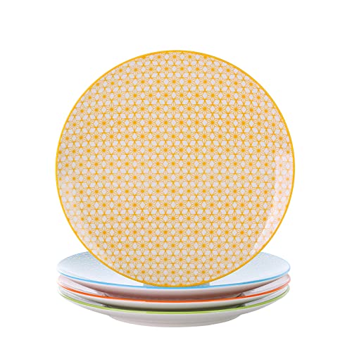 vancasso Natsuki Porcelain Dinner Plates, 4 Pieces Hand-Patterned Round 10.5 Inches Ceramic Salad Plates Serving Dishes Set of 4 for Steak Pasta Salad