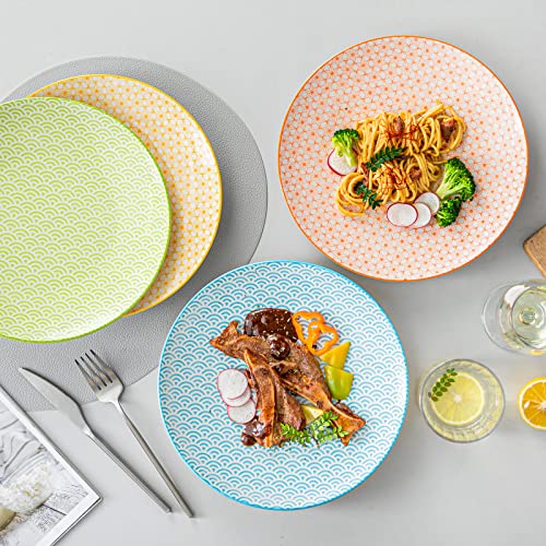 vancasso Natsuki Porcelain Dinner Plates, 4 Pieces Hand-Patterned Round 10.5 Inches Ceramic Salad Plates Serving Dishes Set of 4 for Steak Pasta Salad