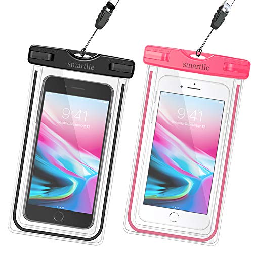 smartlle Waterproof Phone Pouch Case, 2-Pack Universal Waterproof Cell Phone Bag/Holder for iPhone 13 12 11 Pro Max XS Max, SE XR X 8 7 6S Plus, Samsung Galaxy, LG, IPX8 Dry Bag with Neck Lanyard