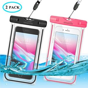 smartlle Waterproof Phone Pouch Case, 2-Pack Universal Waterproof Cell Phone Bag/Holder for iPhone 13 12 11 Pro Max XS Max, SE XR X 8 7 6S Plus, Samsung Galaxy, LG, IPX8 Dry Bag with Neck Lanyard