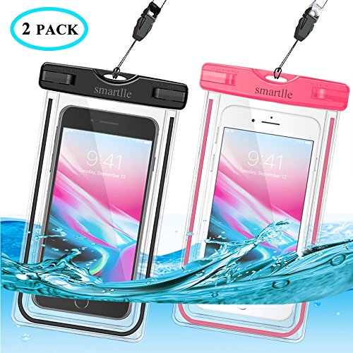 smartlle Waterproof Phone Pouch Case, 2-Pack Universal Waterproof Cell Phone Bag/Holder for iPhone 13 12 11 Pro Max XS Max, SE XR X 8 7 6S Plus, Samsung Galaxy, LG, IPX8 Dry Bag with Neck Lanyard