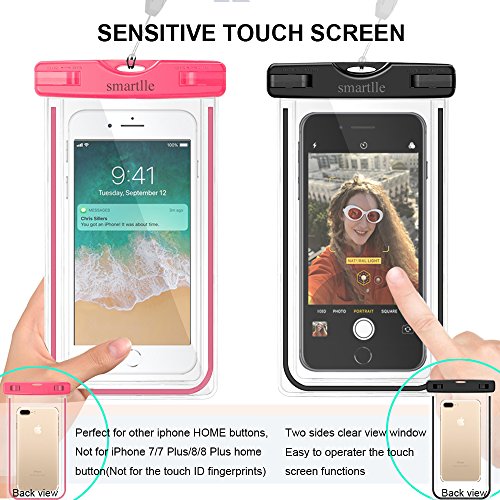 smartlle Waterproof Phone Pouch Case, 2-Pack Universal Waterproof Cell Phone Bag/Holder for iPhone 13 12 11 Pro Max XS Max, SE XR X 8 7 6S Plus, Samsung Galaxy, LG, IPX8 Dry Bag with Neck Lanyard