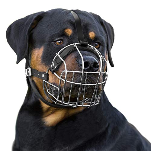 BRONZEDOG Rottweiler Dog Muzzle Adjustable Durable Metal Wire Basket for Large Dogs American Bulldog No Barking Muzzles (L)