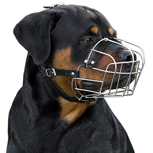 BRONZEDOG Rottweiler Dog Muzzle Adjustable Durable Metal Wire Basket for Large Dogs American Bulldog No Barking Muzzles (L)