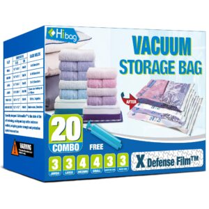 hibag vacuum storage bags, space saver vacuum seal storage bags 20-pack sealer bags for clothes, clothing, bedding, comforter, blanket (20c)