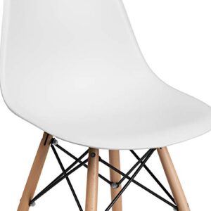 Flash Furniture Elon Series White Plastic Chair with Wooden Legs