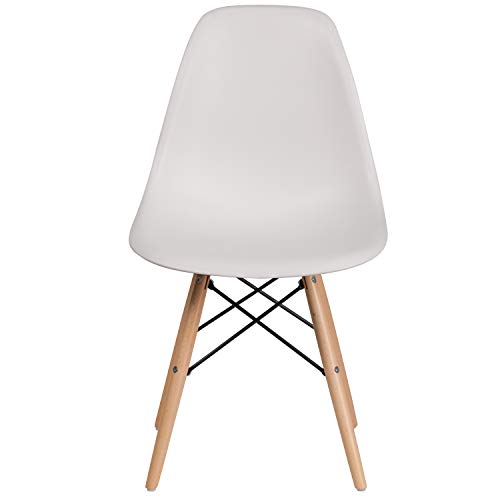 Flash Furniture Elon Series White Plastic Chair with Wooden Legs